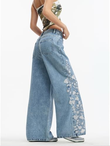 Image of Women's Wide Leg Baggy Jeans Trendy 2026 Denim Pants Vintage Hip Hop Loose Fit Long Trousers Streetwear