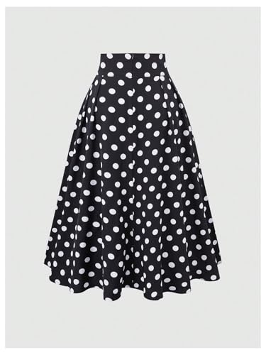 WDIRARA Women's Polka Dots Flared Midi Skirt Vintage High Waisted A Line Skirts2