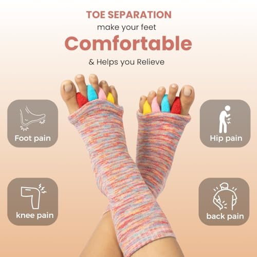Image of DIRTS Original Foot Alignment 5-Toe Separator Orthopedic Cotton Socks for Women & Men - Bunion Corrector & Plantar Fasciitis Support(Multicolour, Large)