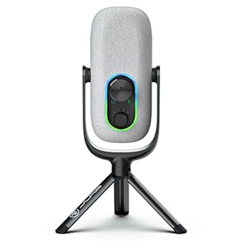 JLab Microfone JBuds Talk USB para jogos, branco, saída USB-C, cardioide, Omni, estéreo, bidirecional, taxa de amostragem de 96K, controle de volume, controle de ganho e mudo rápido, auxiliar de 3,5