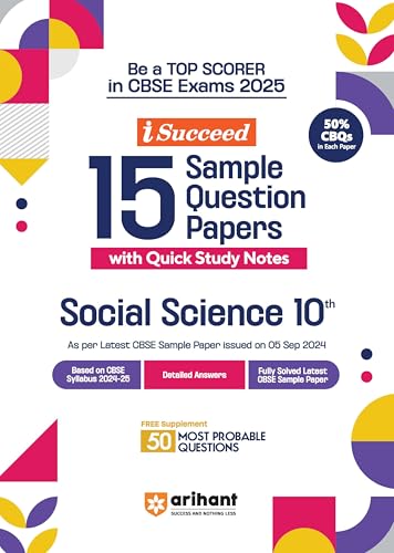 Image of Arihant I-Succeed CBSE Sample Paper Class 10th (2024-2025) Hindi A, Science, Social Science, Maths Standard & English Language | Combo Set of 5 Books for Exam 2025
