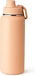 Garrafa Térmica de Água 1 Litro – Aço Inox com Isolamento a Vácuo, Antivazamento, Mantém Bebidas Quentes e Geladas por 12h (Pêssego Claro)