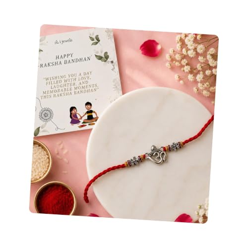 Image of I Jewels Thread Rakhi with Roli Chawal & Rakshabandhan Card for Brother /Bhai /Men /Bro
