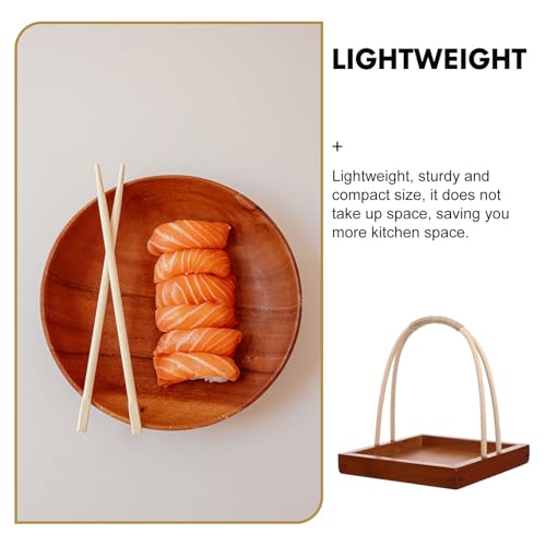Plato de sushi madera compacto con asa estilo japonés miniatura 3
