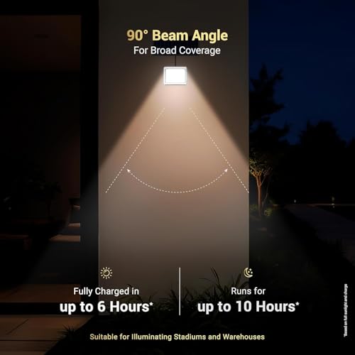 Image of Dylect Luxe Solar Flood Light - Super Bright 100W to 150W for Outdoor Garden, Home, Retail Shop, Parking, Yard | Long 10Hr Runtime with Unique Hazard Light & Remote, IP65 Waterproof, 6000K Cool White