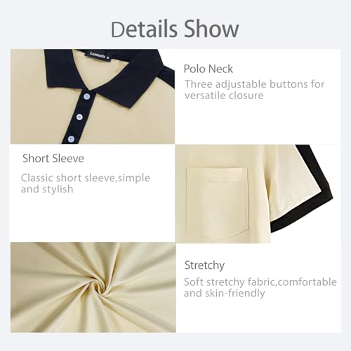 LuxMania Men's Casual Polo Shirts Short Sleeve Classic Button Shirt Fashion Cotton Golf Tops with Pocket Pale Yellow S — view 5