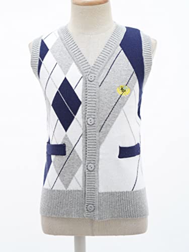easyforever Kids Boys Girls School Uniform Knitted Vest V Neck Button Crochet Knitwear Cardigan Vest Sweater Waistcoat3