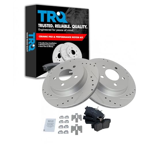 Image of TRQ Performance Rear Brake Pad and Rotor Set Ceramic Vented G Coated Rotors Compatible with 1994-2004 Ford Mustang