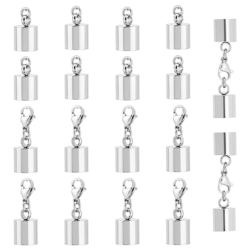 UNICRAFTALE 20Pcs 2 Sizes Stainless Steel 9mm Inner Diameter Leather Cord Ends with Jump Rings Smooth Barrel End Caps Metal Lobster Claw Clasps with End Caps Terminators for DIY Jewelry Making
