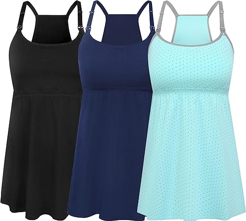 Image of SUIEK 3 Pack Maternity Nursing Tank Tops with Bralette Cotton Breastfeeding Camisole
