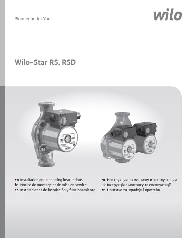 Wilo-Star RS, RSD Installation and Operating Instructions Cover