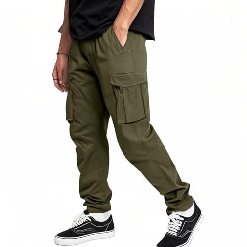 Mens Cargo Pants Drawstring Elastic Waist Tapered Trousers with Multi Pockets Relaxed Fit Casual Athletic Trousers3