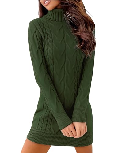 Uniexcosm Vestido de Punto Mujer Vestidos de Pullover Cuello Alto en Invierno Elegantes Vestido de Suéter Jersey Cuello Redondo Casual para Mujer Verde Militar XL