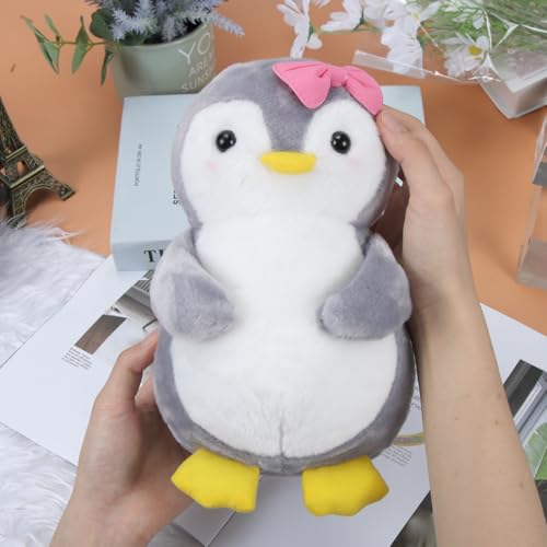 Aurasky Plüschtier Pinguin Spielzeug, 25 cm, Pinguin mit Rosa, Fliege, Kissen, Plüschfigur, Geschenk für Kinder und Erwachsene