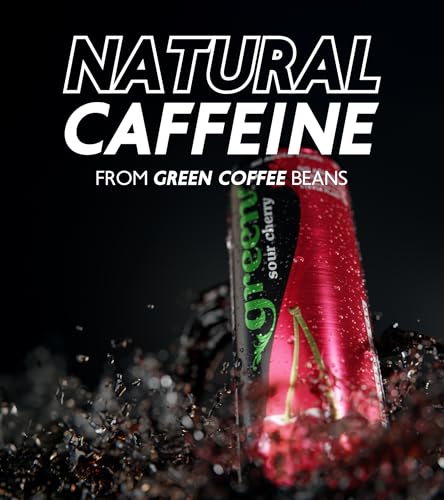 Green Sour Cherry - Low Calorie Soft Drinks - Sparkling Cherry Flavour with 10% Natural Juice - No Added Sugar, Sweetened with Stevia, No Aspartame - Alternative Fizzy Drink - Pack of 4 Cans x 330ml