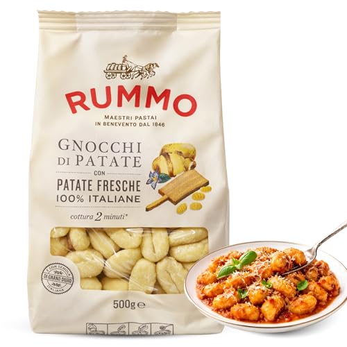 Gnocchi Rummo de Patatas 80%, ñoquis de patatas Italiana, Pasta Italiana, Tiempo de cocción 2 minutos, Contiene gluten, Puede contener trazas de soja, 1 Paquete de 500 gr