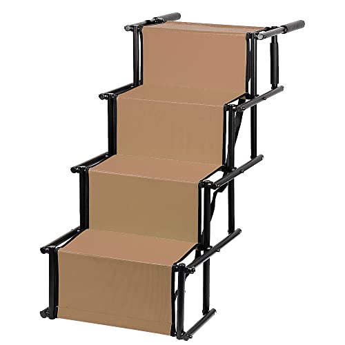 Hundetreppe klappbar - Mobile Auto-Einstiegshilfe für große und kleine Hunde, hochwertige, Wasserabweisende PVC Hundeleiter für Sicherheit und Komfort - braun