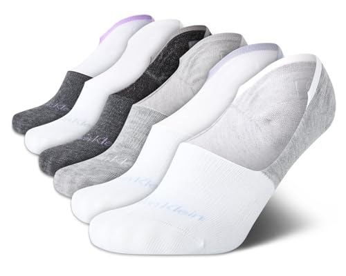 Image of Calvin Klein Womens No Show Socks - 6 Pack Lightweight Cotton Blend Invisible No Slip Sneaker Liners Athletic Socks for Women