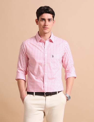 Image of U.S. Polo ASSN. Checkered Tailored Fit Shirt for Men - 100% Cotton, Breathable & Comfortable, Full Sleeves Casual Shirt for Men
