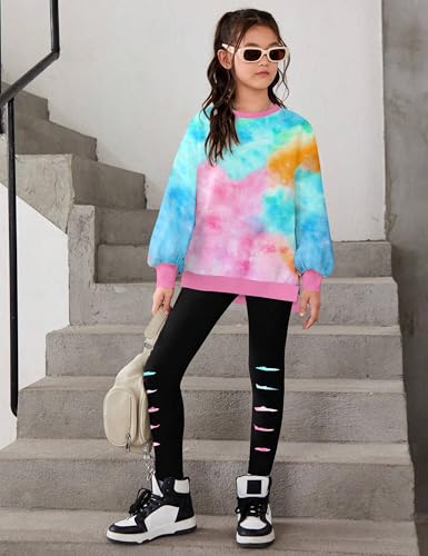 Image of Girls Clothes, Girls Outfits Tie Dye Sweatshirt Tops and Leggings Sweatpants 2 Piece Fall Winter Clothes Set 6-16T