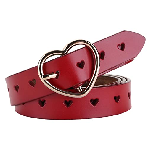 Women's Hollow Heart Leather Belt for Jeans & Pants Cute and Elegant Genuine Leather Belt for Ladie, Heart Buckle