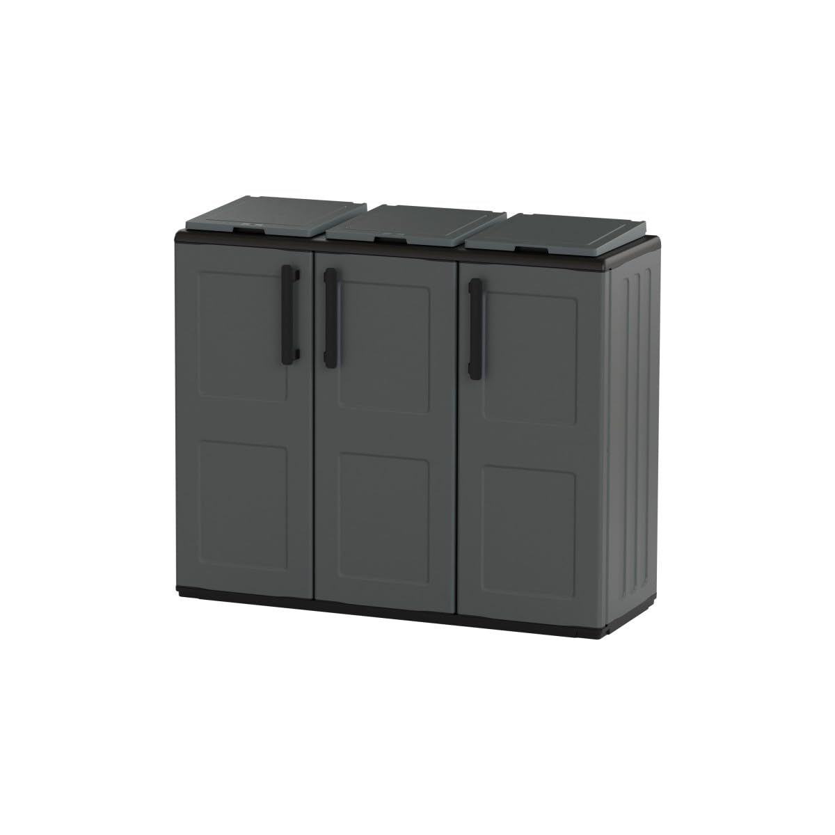 INTEC - Cache Poubelle Extérieur/Intérieur - Abri pour Poubelle de tri Selectif 3 Sacs Gris Dimensions 102 x 37 x 84 cm
