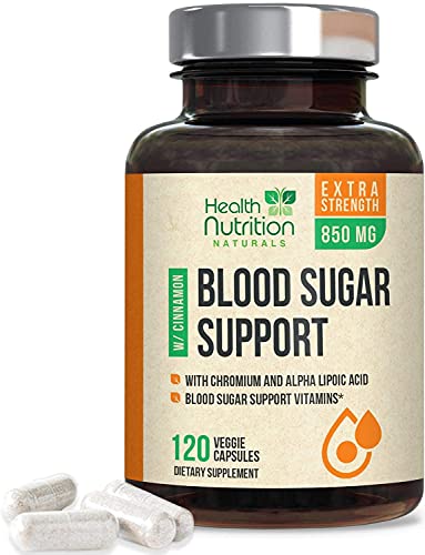 Blood Sugar Support Supplement Extra Strength 20 Herbs & Vitamin Blend with Cinnamon, Chromium and Alpha Lipoic Acid - Made in USA - Best Vegan Multivitamin Blend - 120 Capsules