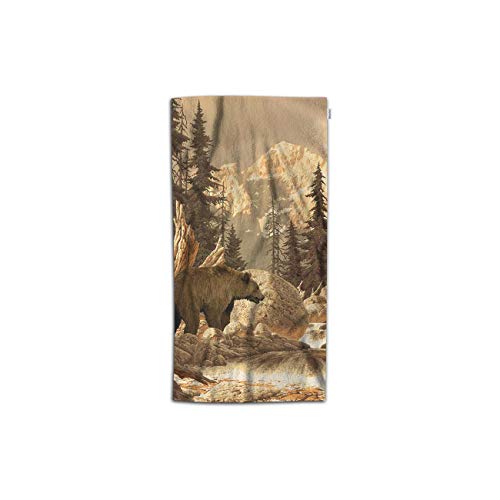 Moslion Grizzly Bear Hand Towels 30Lx15W Inch Animal Wilderness Brook Canyon Forest Mountain Nature Yellowstone Hand Towels Kitchen Hand Towels For Bathroom Soft Polyester-Microfiber #TOP11