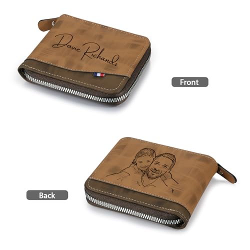 Leather Mens Wallet With Zipper Personalized Photo Name Text Christmas Gift for Dad Grandpa Contrast Color Bi Fold Wallet 4 72 x 3 94 inches3