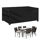 Material impermeable de alta resistencia: Funda mesa y silla exterior utiliza tela de muy transpirable 600D oxford avanzada, que es más gruesa y más pesada que telas comunes, por lo que cubre mueble jardin tiene mejor resistencia a la intemperie y al calor. Está forrado con un revestimiento de PU para impermeabilizar. El hilo de coser cosido con cinta impermeable evita las fugas. Cobertores de muebles de jardin puede prevenir eficazmente agua, polvo, suciedad, excrementos de pájaros, nieve.