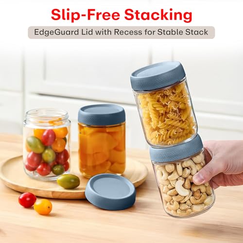 Image of Rioware Storage Glass Jar, Set of 6, 500 ml Each, Transparent, BPA Free, Storage Jar, Kitchen Organizer Modular, Multipurpose Cookies Jar,Blue