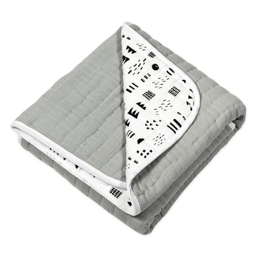 Image of HonestBaby Hand-Quilted Baby Blanket Reversible 100% Organic Cotton for Infant Boys, Girls, Pattern Play, One Size