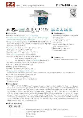 Mean Well DRS-480-48 480W All-in-One Intelligent Security Power DRS-480 48V 7.2A