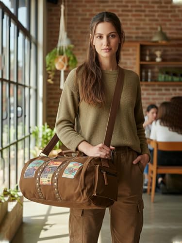 Image of The House of Tara Canvas Travel Duffle Bag 25 litres | Sports Duffel | for Men and Women | Adjustable Broad Strap | Gym Bag | Airline Carry On Luggage | Quick Access Pockets | Khaki