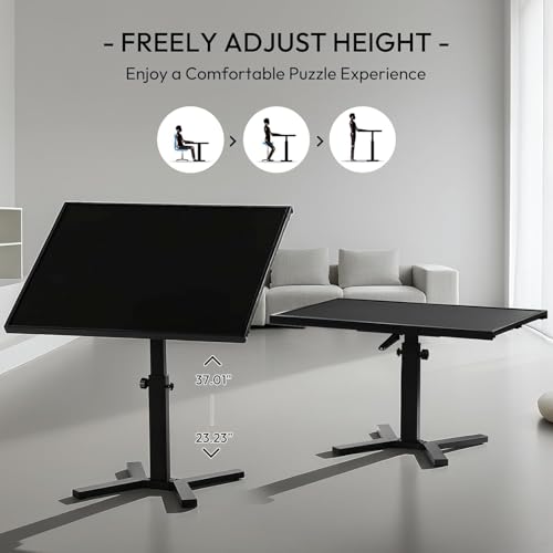1500 Piece Jigsaw Puzzle Table with Legs, 35.43"x27.87" Metal Puzzle Tables for Adult (Stability Tested & Ergonomic), Adjustable Height & Tilt Angle, Wooden Puzzle Board with 4 Drawers & Cover