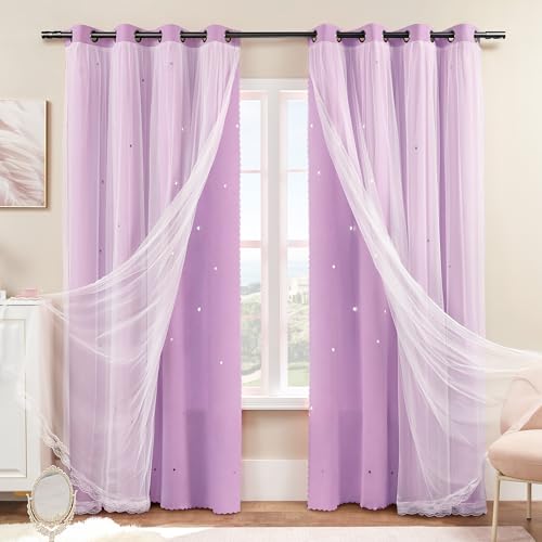 Image of XiDi Light Purple Curtains, Blackout Wall Decor Design for Baby Nursery Room 45 inches Wide 1 Panel