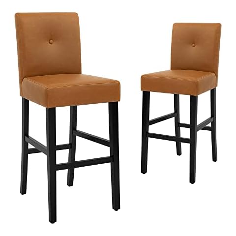 CangLong Stylish Upholstered Height Barstools with Solid Wood Legs for Kitchen, Dining, Bedroom, Set of 2, Brown Cover