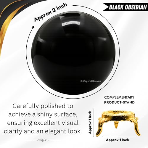 Image of Certified Black Obsidian Crystal Ball for Meditation | Premium Crystal Vastu Items for Home and Feng Shui Items for Good Luck - Pooja Supplies and Spiritual Practices (2 inch Inch)