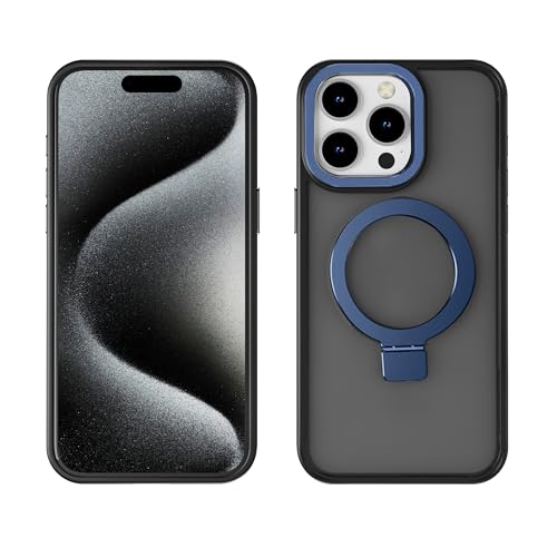 Image of amazon basics Grip Case for iPhone 15 Pro | Horizontal and Vertical Metal Rotating Stand (Blue)