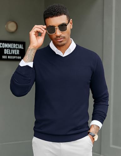 COOFANDY Men Casual V Neck Sweater Ribbed Knit Slim Fit Long Sleeve Pullover Top2