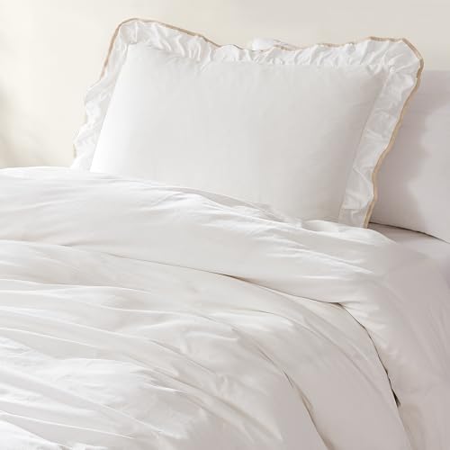 Image of Lush Decor - Duvet Cover Set, 2-Piece Cotton Bedding with Matching Sham, Contrast Edge & Stylish Border (Reyna Off-White /Neutral, Twin XL)