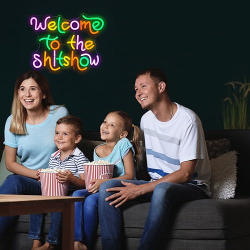 Image of Welcome To The Show Neon Sign USB Powered Individual Fashion Decor Neon Sign Dimmable Multicolored Neon Light for Wall Decor Led Light Up Letters Sign for Vogue Occasion Home Bar Art Wall Decor(16.5*12.6 In)