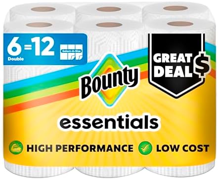 Bounty Essentials Select-A-Size Paper Towels, 6 Double Rolls, Whi...