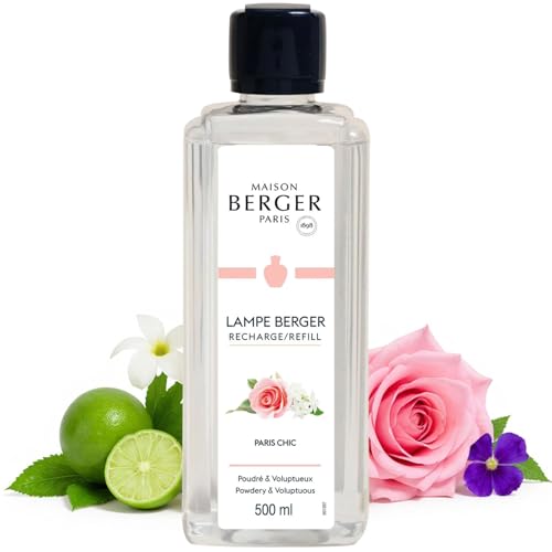 MAISON BERGER Paris Chic Lampe Berger Refill, 500 ml (16.9 fl oz), Odor-Neutralizing Home Fragrance Oil Lamps, Bergamot, Morning Dew, Orris, Rose, Violet, Made in France