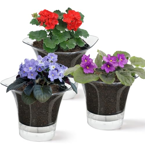 IWTTWY 3 Pack Self Watering Plant Pots, 16.5cm Orchid Pots, Plastic Plant Pots with Drainage Maintains, Indoor Flower Planter Seed Nursery Pots for Peace Lily, Orchid, Snake Plant (Clear)