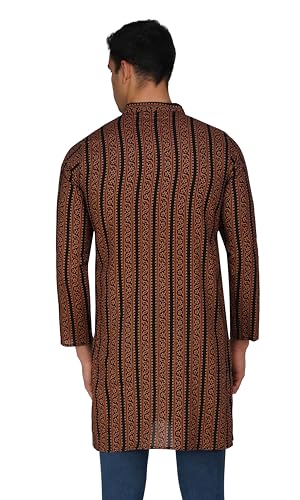 Image of Vastraa Fusion Men's Printed Kurta Pure Cotton Long Kurta, Round Collar, Full Sleeves, Button Kurta, Ethnic Wear