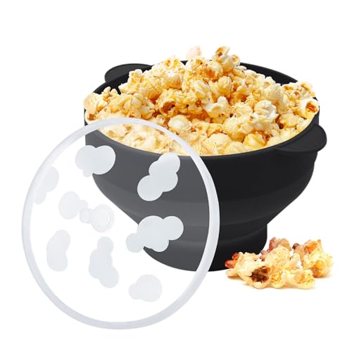 Popcorn in silicone per microonde con manici, ciotola pieghevole per popcorn, capacità 15 tazze, lavabile in lavastoviglie, senza BPA, resistente al calore, ideale per serate di film in famiglia (nero