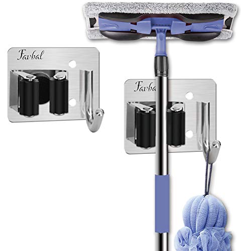 Favbal Mop Broom Holder Wall Mount 2 Sets Stainless Steel Garden Tool Organizer