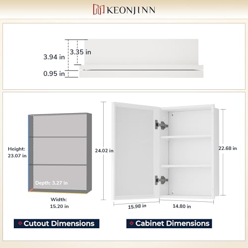 Image of Keonjinn 16 inch x 24 inch Bathroom Medicine Cabinet with Mirror, White, Assembled