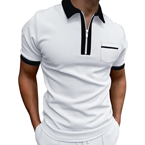T-shirt imprimé solide pour hommes avec col rabattu boutonné moderne